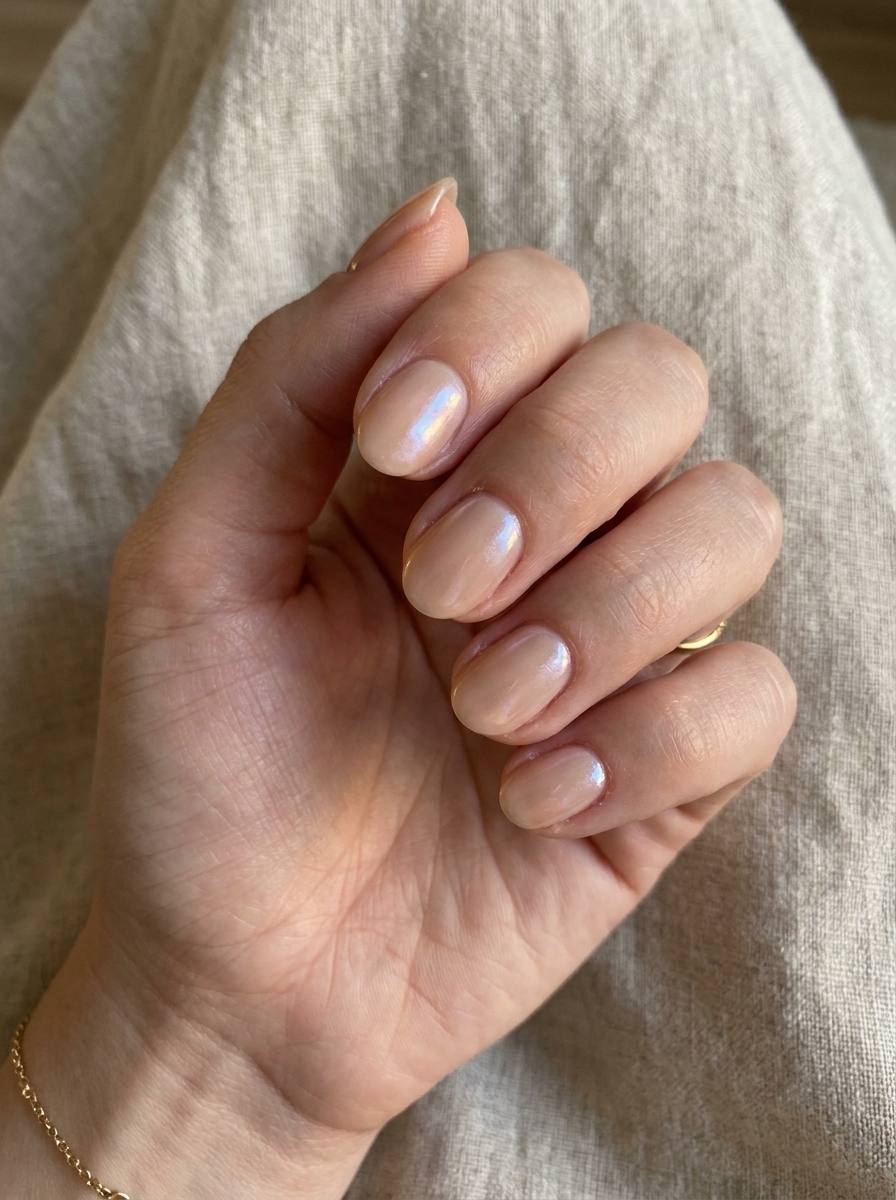 Nude Opal Nägel mit natürlicher Base und subtilem Glow